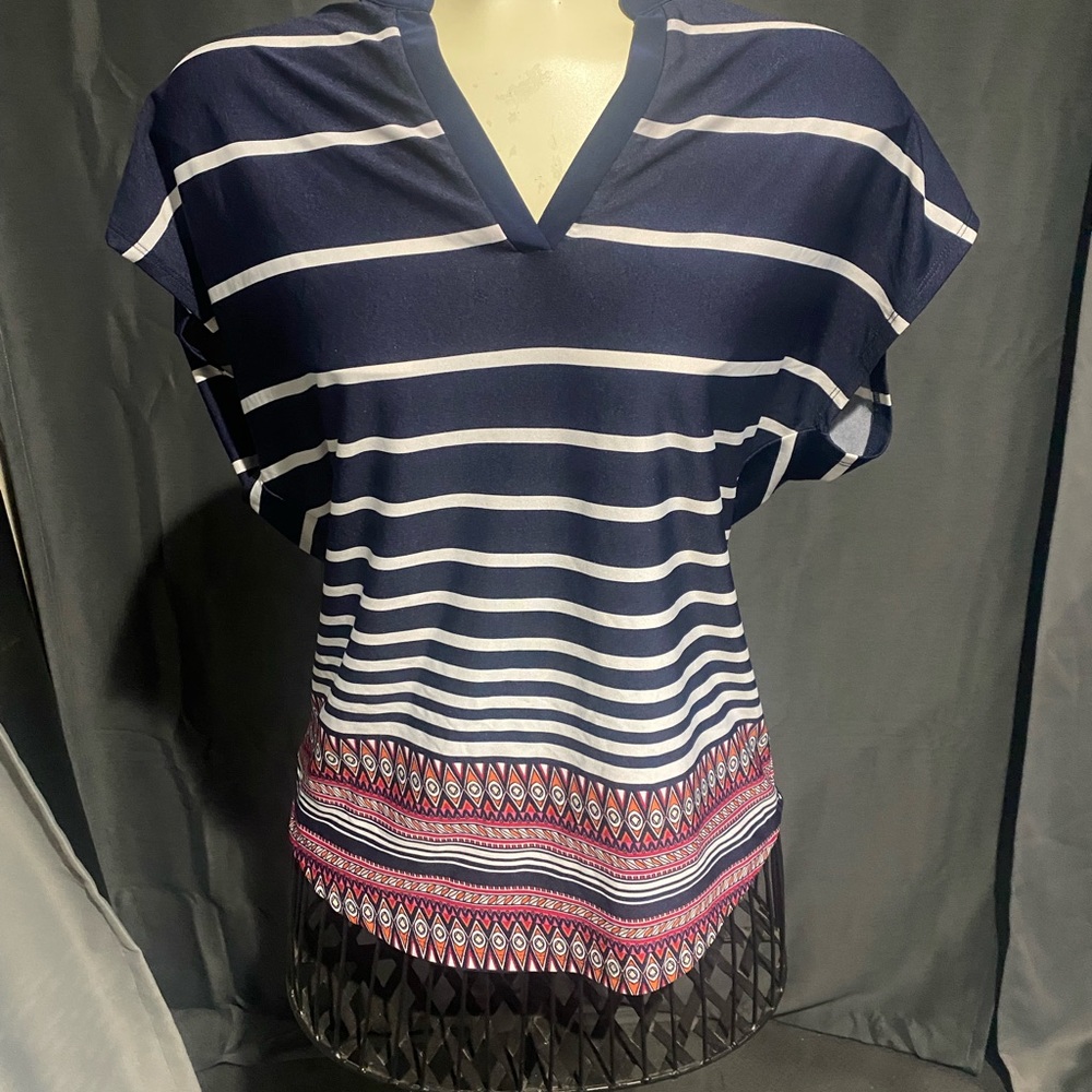 PerSeption Concept womens size m blouse blue and pink striped